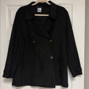 Slinky Brand Black Double-Breasted lightweight snap closure suede like coat